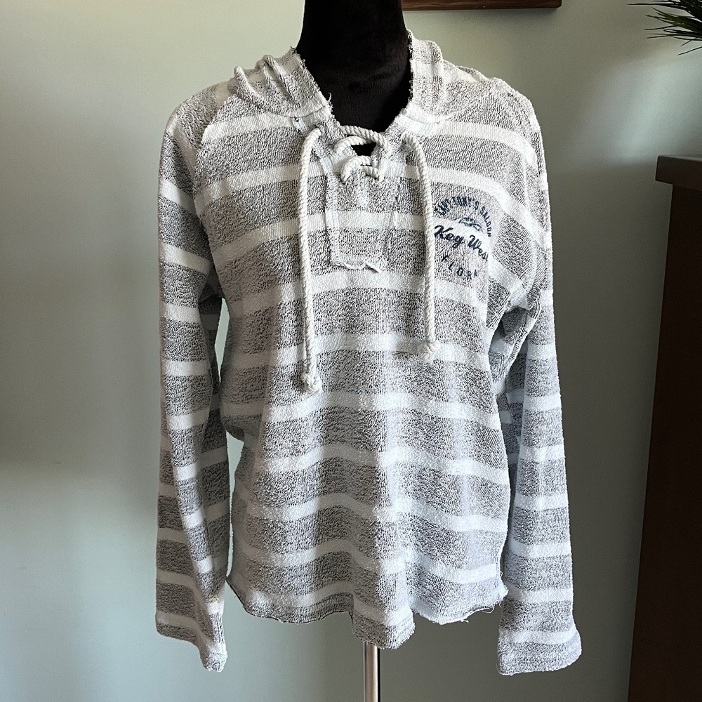 Coconut Creek Nautical Hooded Pullover Light Aqua/Gray XL